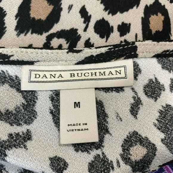 Dana Buchman Dress M Leopard Floral 3/4 Bell Sleeve Beige Tan Purple - Picture 8 of 11